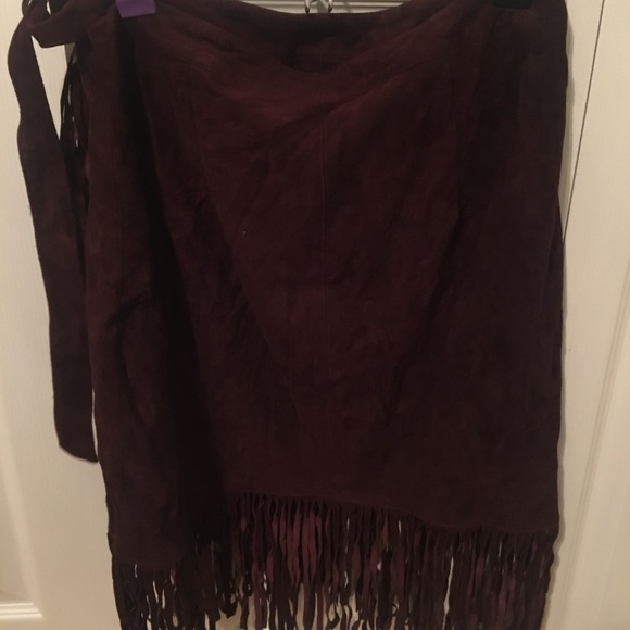 Sandy Liang Burgundy Suede Fringe Skirt - Picture 4 of 6